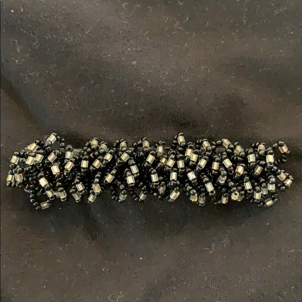 Vintage Black and clear glass beads Barrette